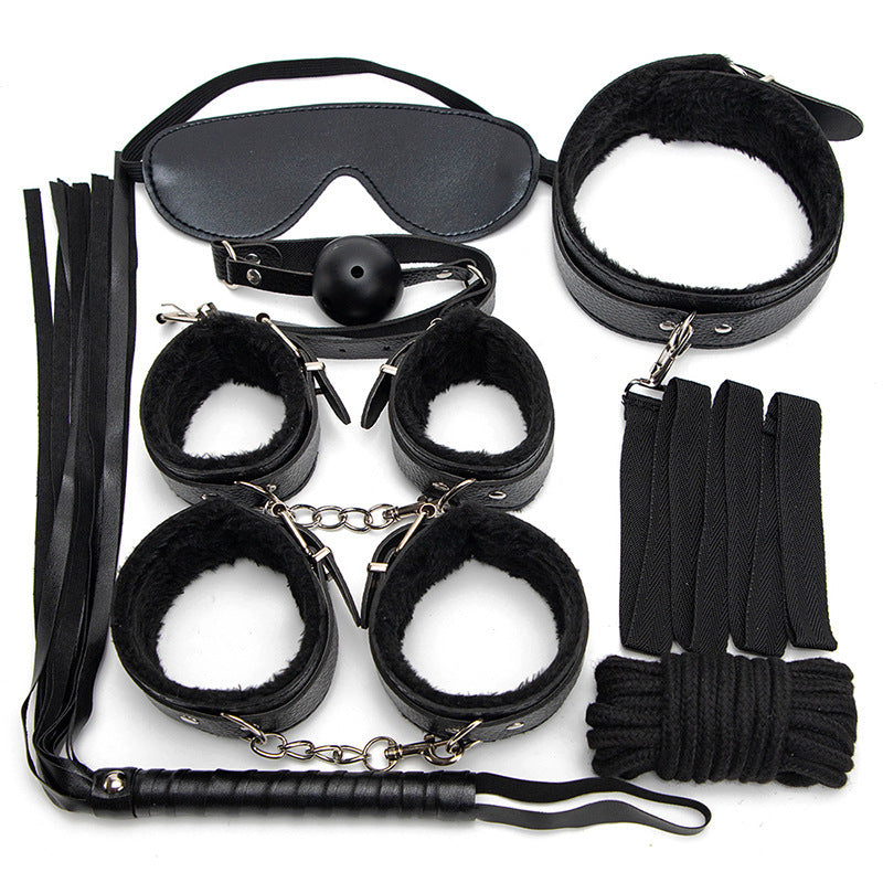 Conjunto de 7 peças de kits bdsm brinquedos sexuais para mulheres adultos jogos bondage algemas sexo chicote boca mordaça