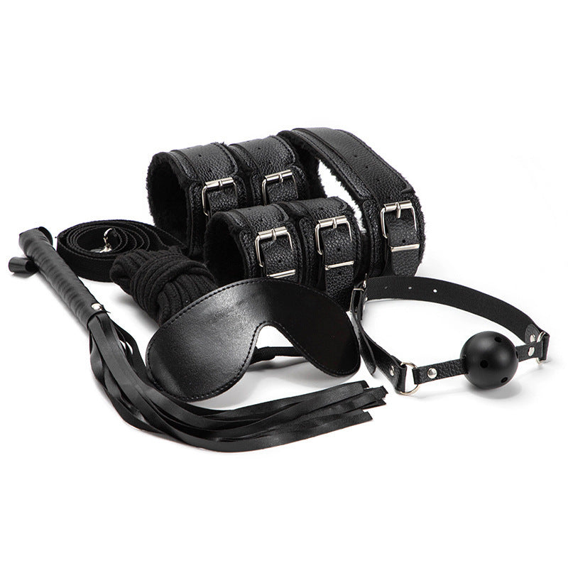 Conjunto de 7 peças de kits bdsm brinquedos sexuais para mulheres adultos jogos bondage algemas sexo chicote boca mordaça